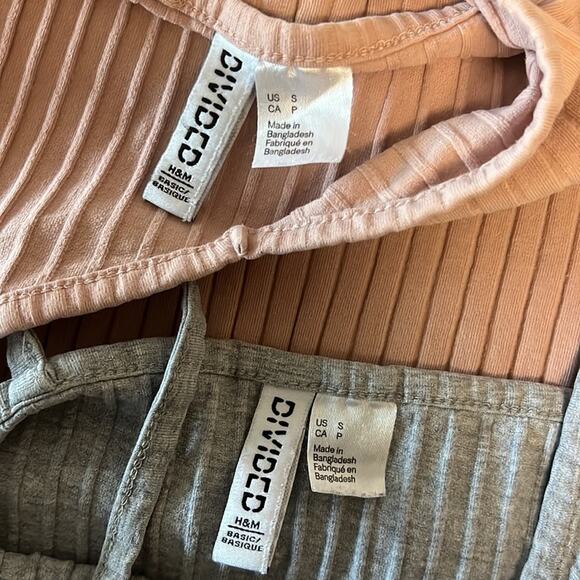 H&M Divided Ribbed Crop Tanks Gray Pink Small - Picture 2 of 8